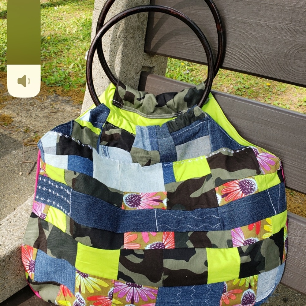 Extra Large Patchwork Tote Bag With Circular Hand… - image 1
